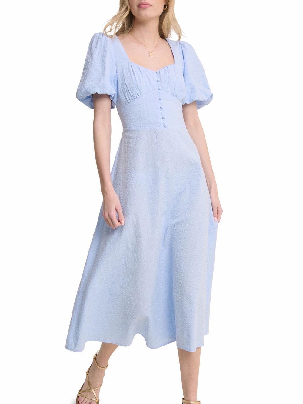 Nobody's Child Melody Texture Puff Sleeve Organic Cotton Midi Dress